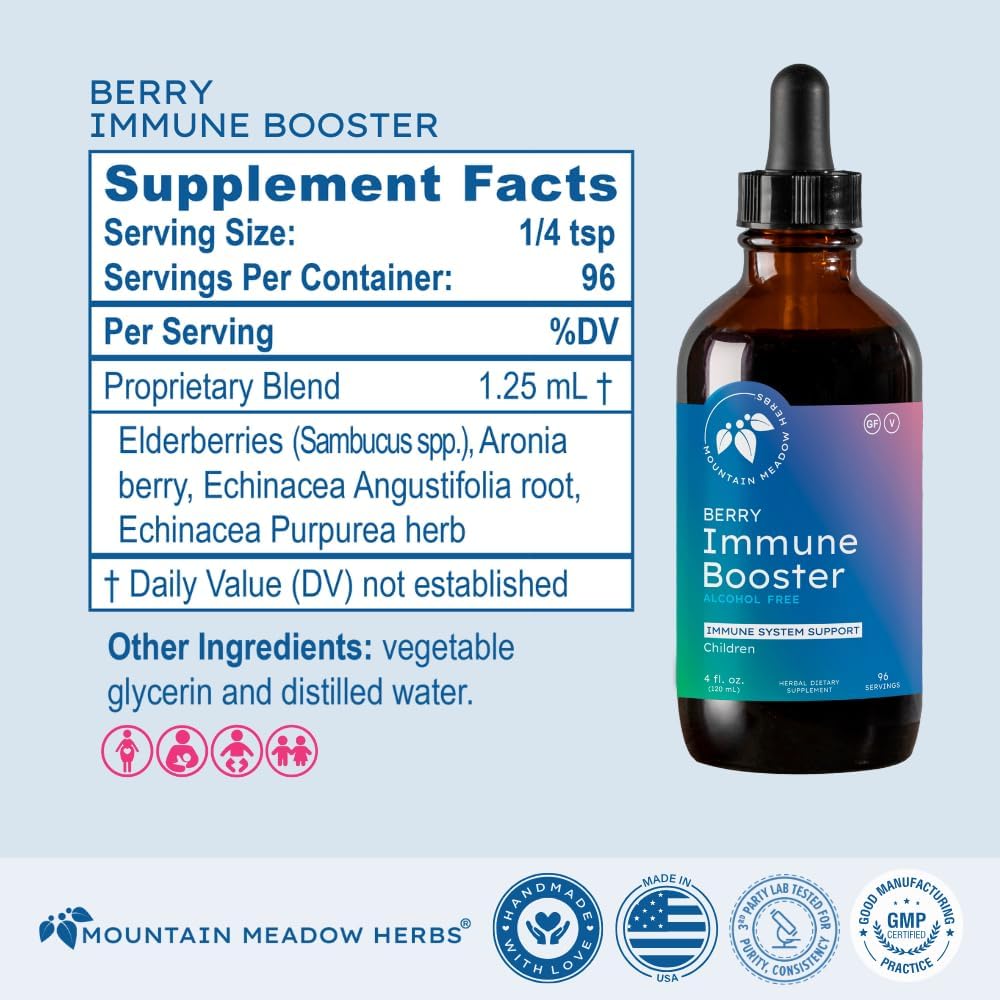 Mountain Meadow Herbs Berry Immune Booster for Kids Immune Support, with Elderberry and Echinacea - 4oz.