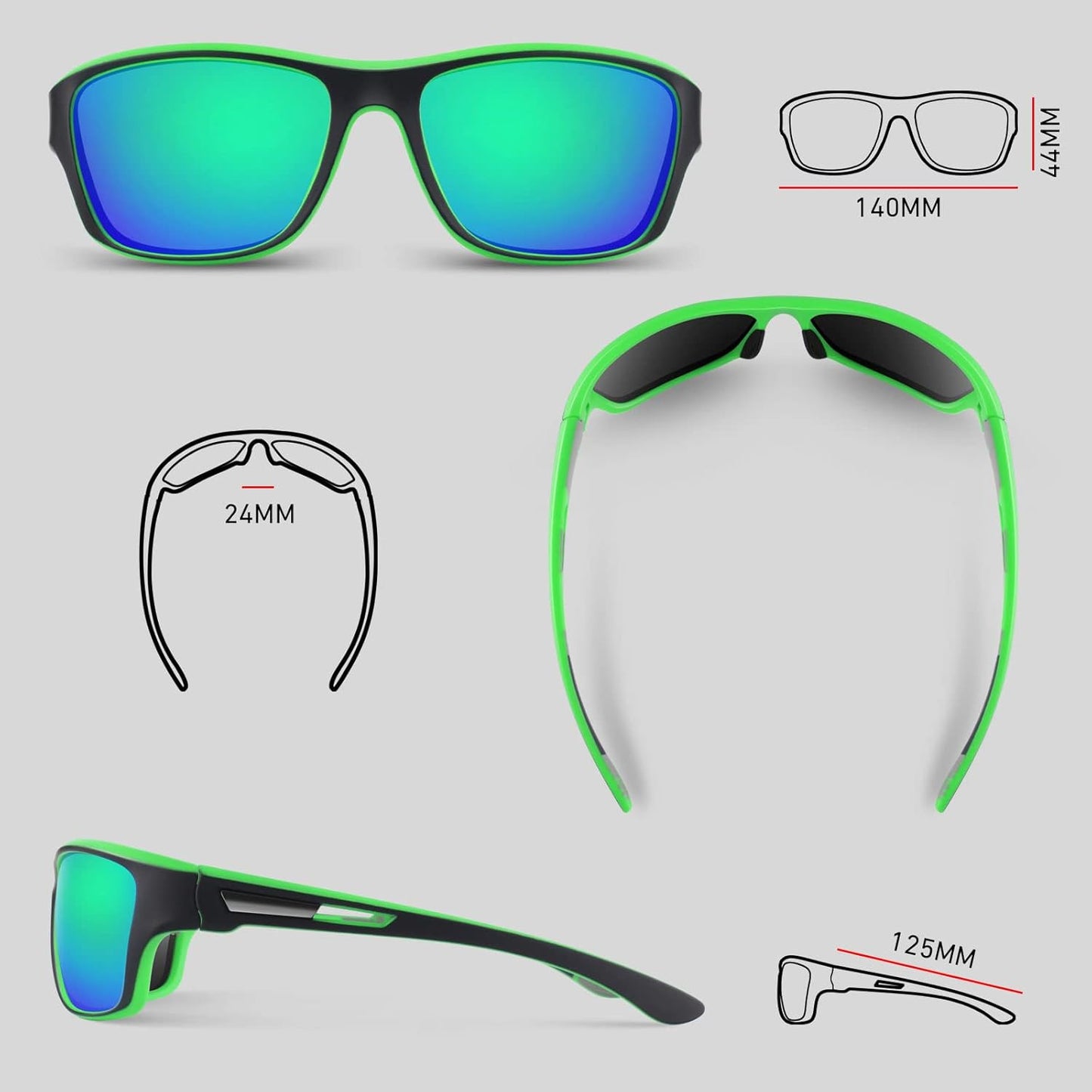 Polarized Sports Sunglasses for Men Women,Fishing Driving Rectangular Goggles UV400 Protection