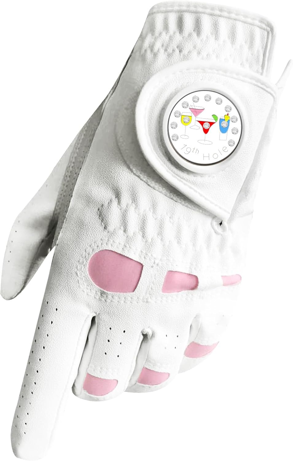 Golf Gloves Women Leather with Ball Marker 3 Pack, Left Hand Right Stylish Pink All Weather Grip Breathable Glove, Fit Sizes Small Medium Large for Womens Ladies
