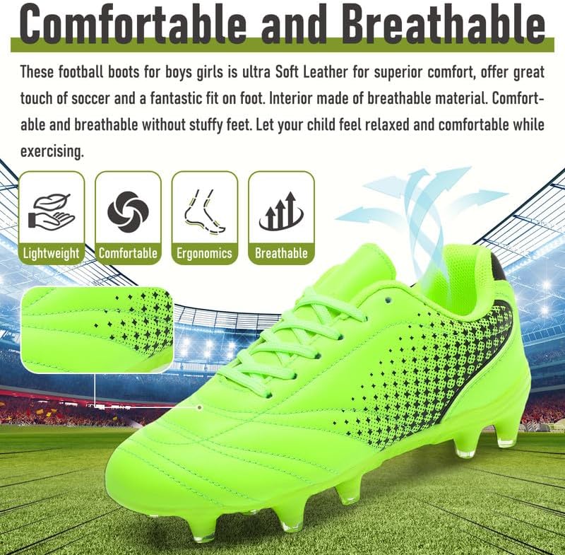 LIZRHA Soccer Shoes for Boys Girls Soccer Cleats Boys Girls Kids Athletic Outdoor Football Shoes Youth Football Cleats Outdoor & Indoor Soccer Shoes Lightweight, Running & Training for Students