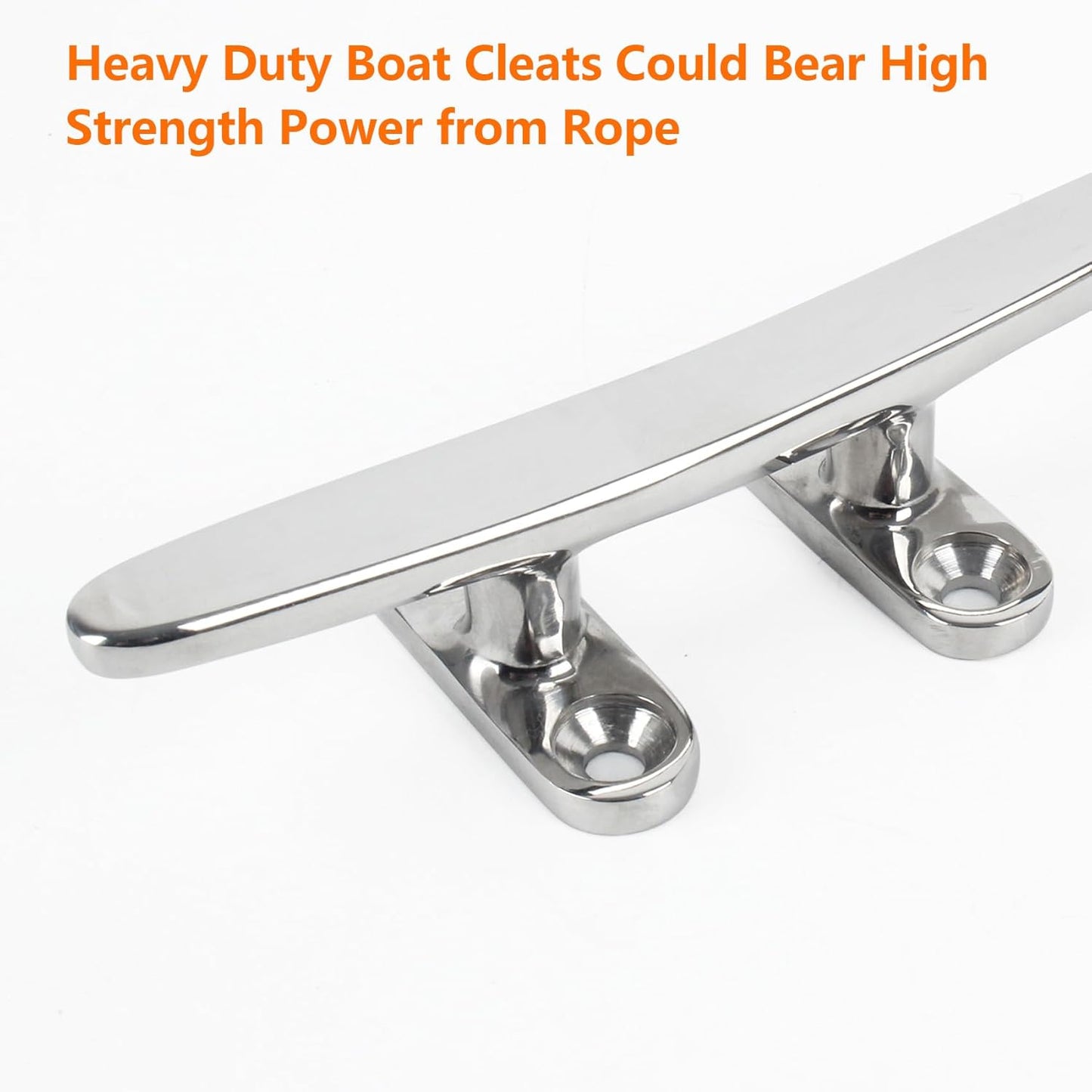 ORLANG 316 Stainless Steel Boat Cleats 5 Inch/6 Inch/8 Inch (3 Size), Open Base Dock Cleats with Fasteners, Boat Dock Cleat Rope Cleat for Boat Docks, Decks or Nautical Decor (4 Pack)