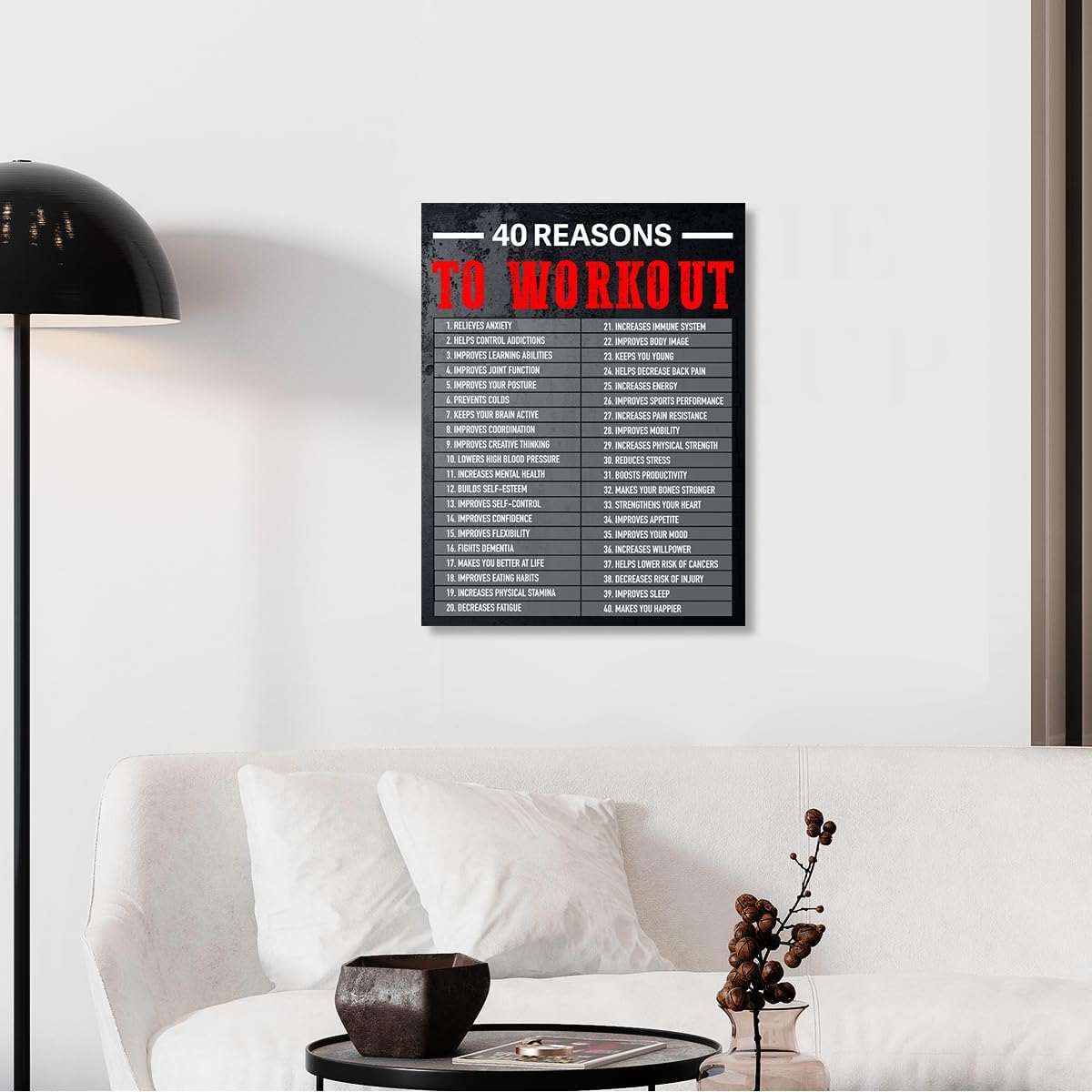 Gwisml 40 Reasons To Workout Wall Art,Inspirational Exercise Fitness Canvas Frame Paintings For Gym Sports Room Home Workplace Wall Art Decor