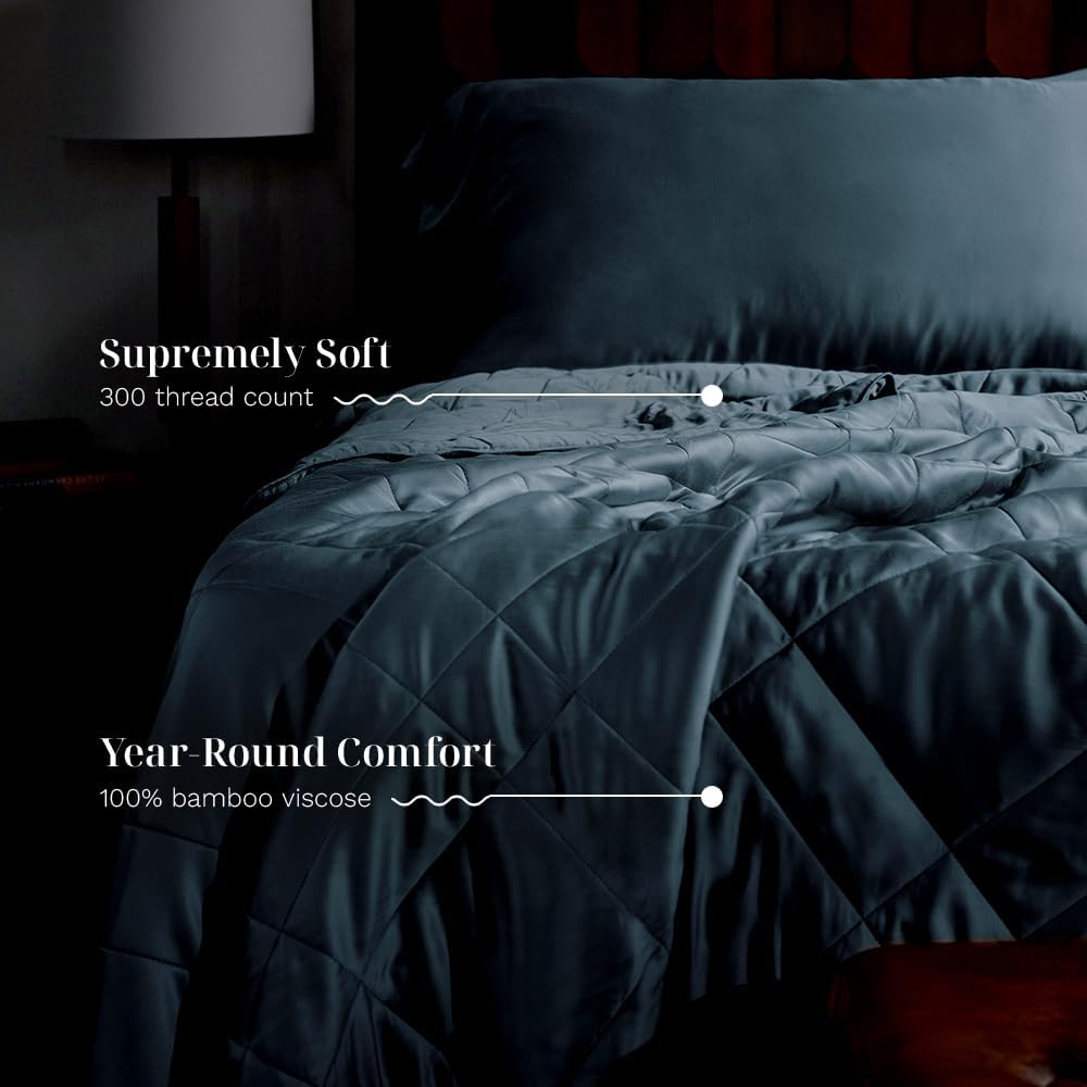LUXOME Lightweight Blanket | 100% Rayon (Viscose) from Bamboo Fabric & Fill | Full/Queen - 86"x92" | Super Soft | Thermal-Regulating | Ocean