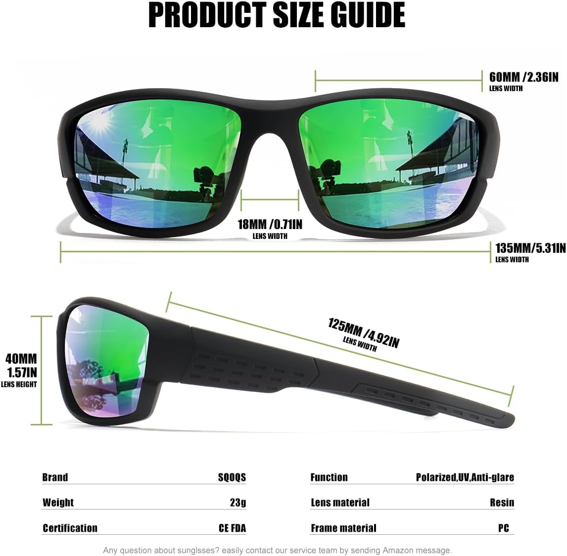 Polarized Sports Sunglasses Men UV400 Protection Lightweight Wrap Around Goggles for Cycling Fishing Driving Running