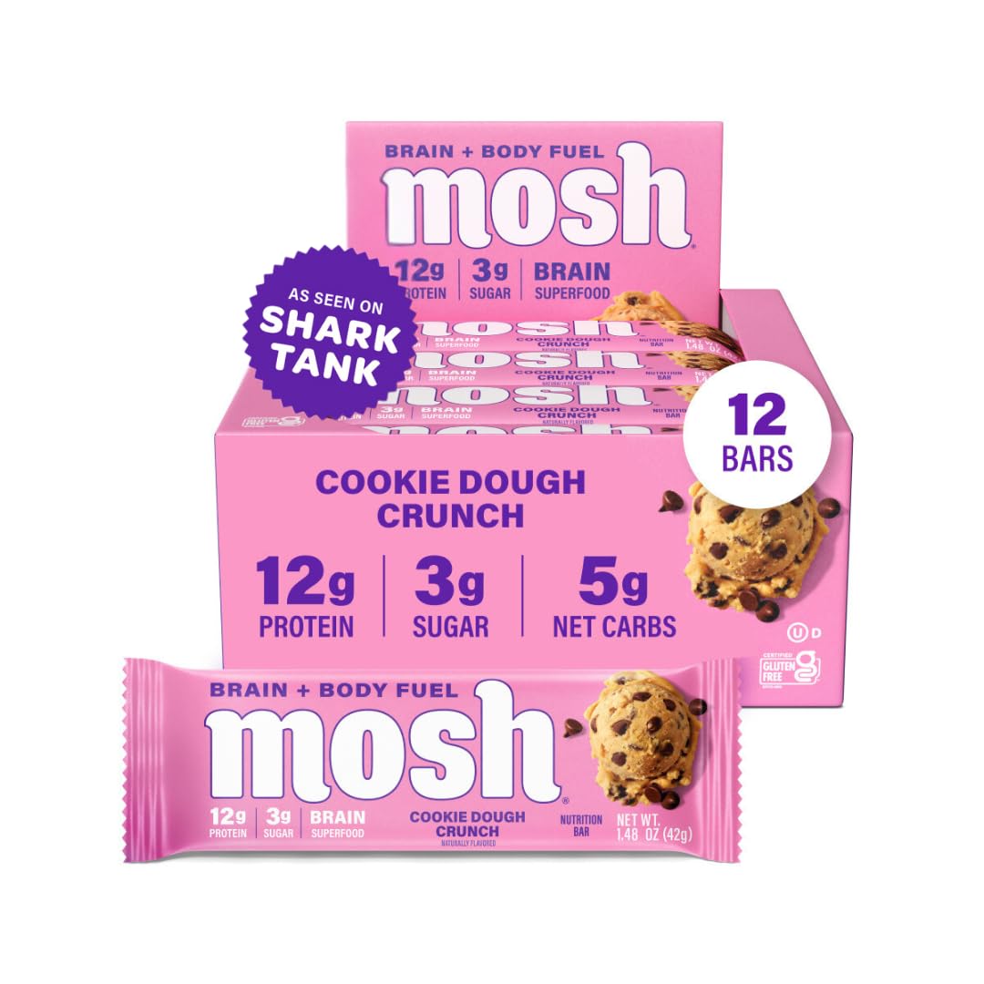 MOSH Cookie Dough Crunch Keto Protein Bars, High Fiber, Low Carb, Gluten Free, High Protein, Brain Healthy Snack, 12 Count
