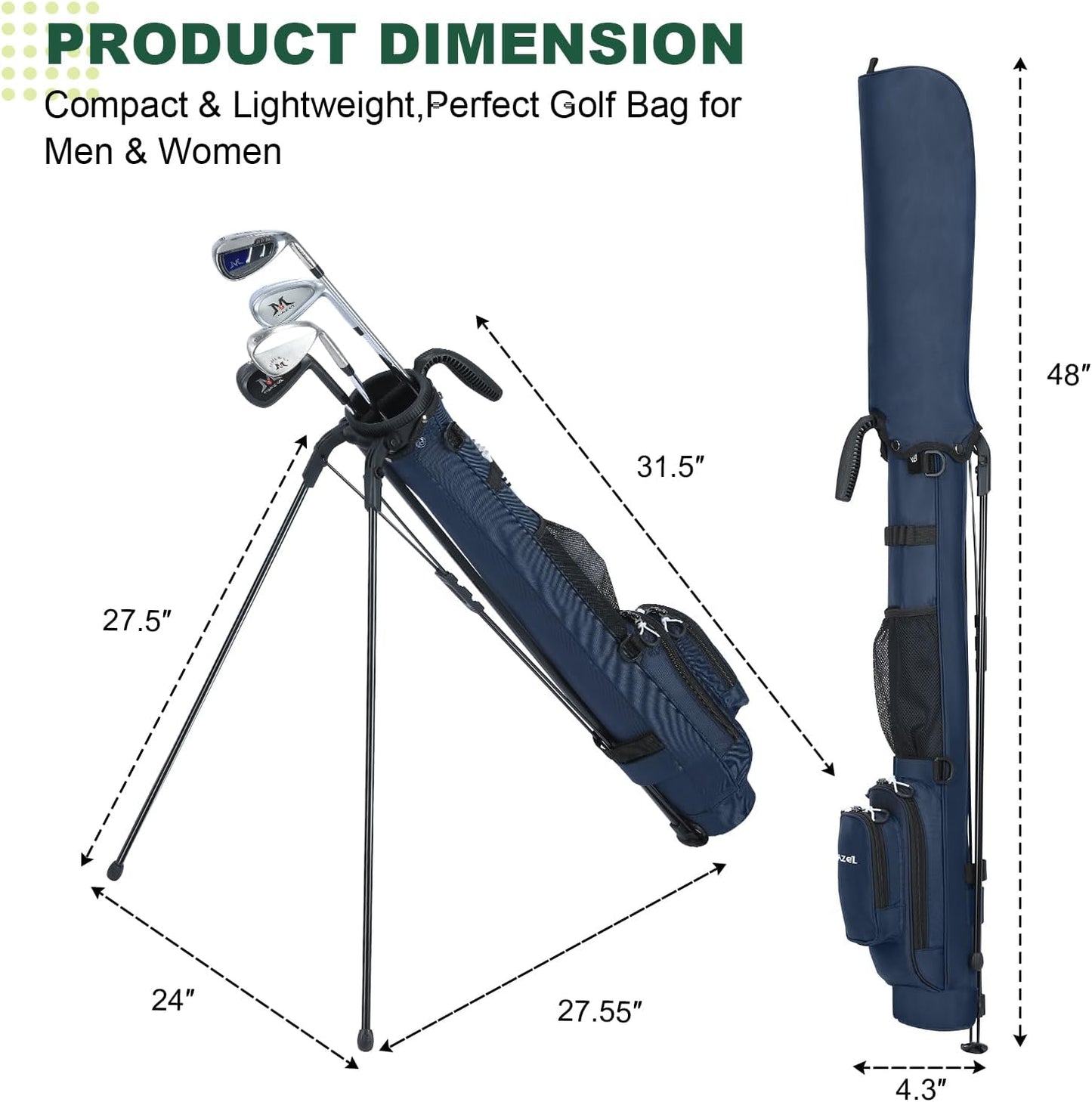 MAZEL Lightweight Golf Bag for Men – Easy to Carry Golf Clubs Bag with Shoulder Strap,Pitch n Putt Golf Stand Bag for Driving Range,Par 3 and Executive Courses - Fit Up to 8 Clubs