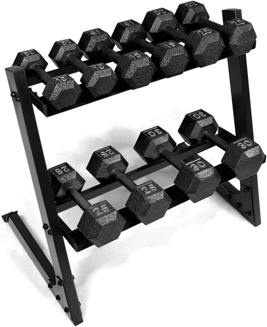 WF Athletic Supply 200Lb Dumbbell Set, 10-30Lb Dumbbell Set with Two-Tier Storage Rack for Muscle Toning, Strength Building & Weight Loss - Multiple Choices Available