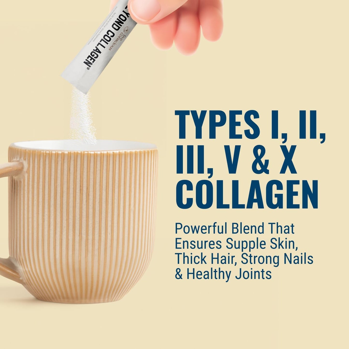 Live Conscious Beyond Collagen Peptides Powder Unflavored Packets - Hydrolyzed Collagen Powder - Hair Skin Nail & Joint Support - Multi Type Collagen Supplements for Women & Men