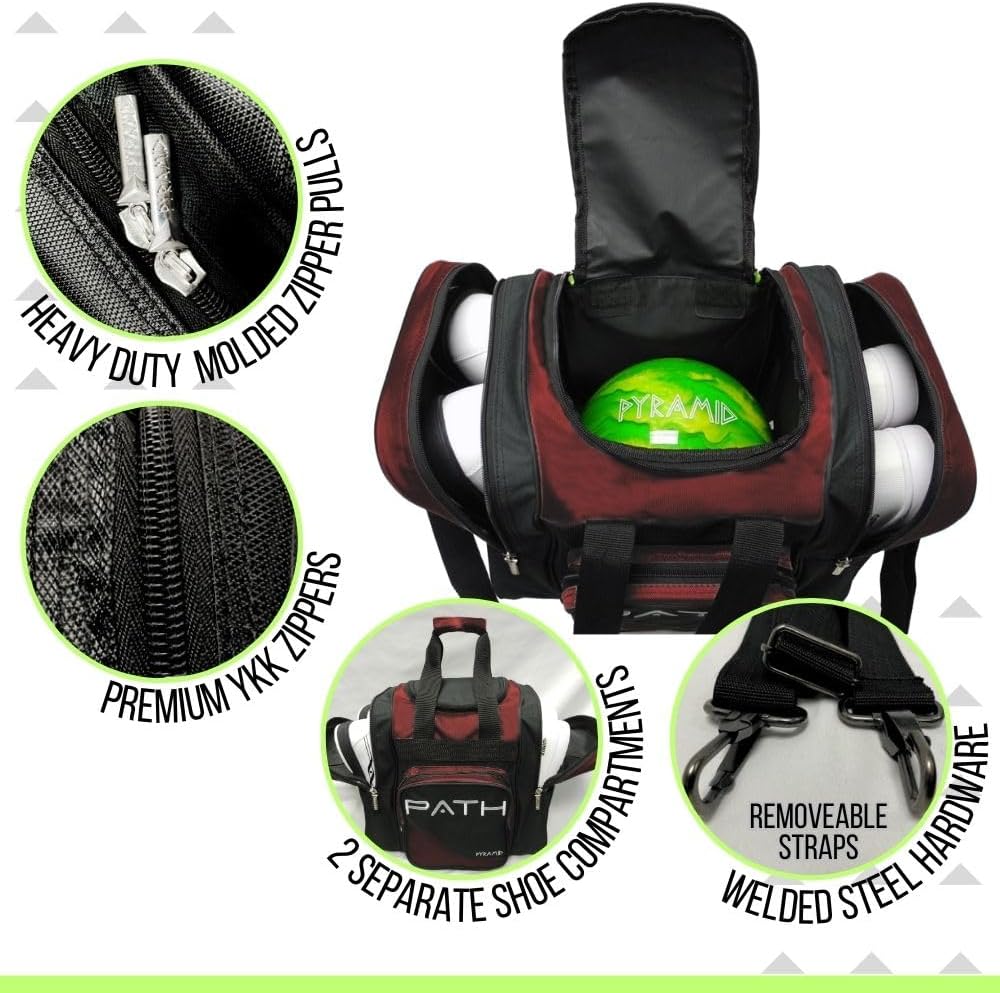 Pyramid Path Pro Deluxe Single Bowling Ball Tote - Holds One Ball, One Pair Shoes Up to Mens 15