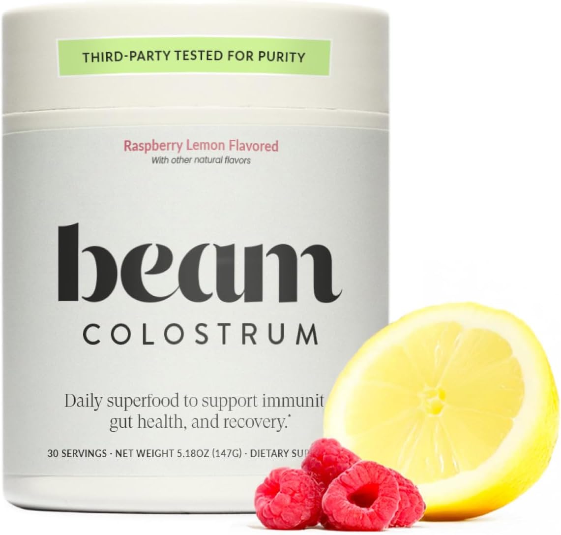 Beam Colostrum Powder – Gut Health, Immune Support & Recovery Supplement – 3g per Serving – Grass-Fed, Third-Party Tested, Pure Whole Bovine Colostrum – No Fillers, Non-GMO, 30 Servings