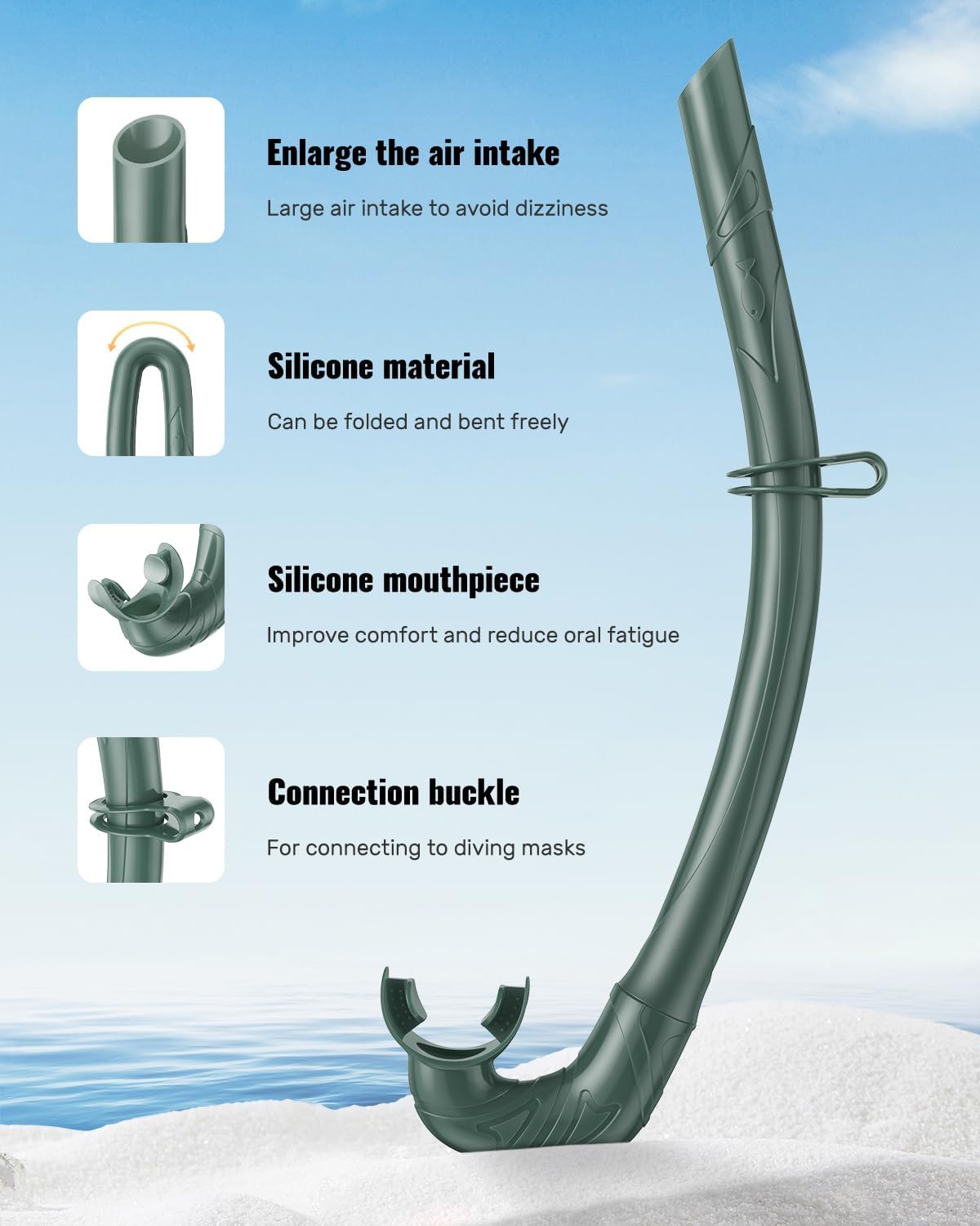 W WSTOO Adults Diving Snorkel Breathing Tube Silicone Flexible Foldable Snorkel Anti-Drop for Freediving Swim Training,Diving and Scuba Diving,Easy to Carry for Travel