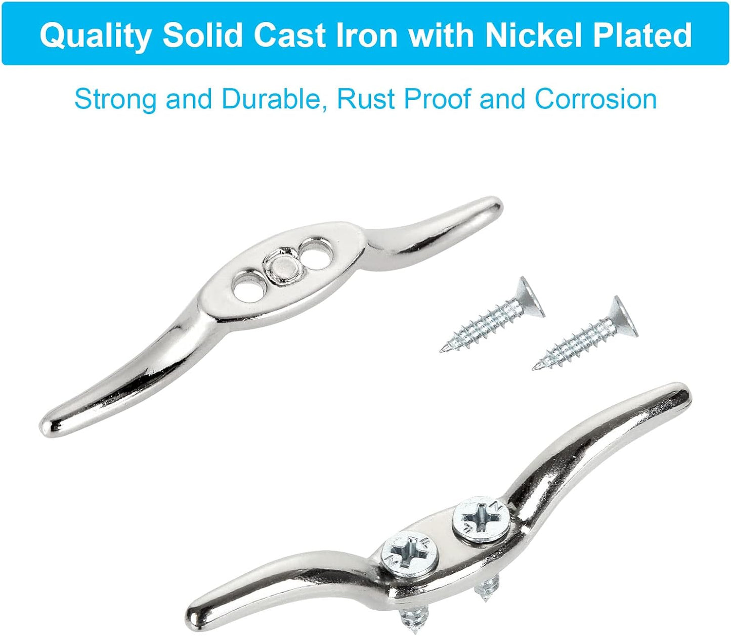 APACALI Metal Rope Cleats Boat Cleat 2 Inch 4 Inch 6 Inch Boat Flagpole Cleat Hook, Boat Deck Dock Cleats with Mounting Screws for Fixed Rope or Home Decor (Blinds Hook Curtains Sun Shade Ropes