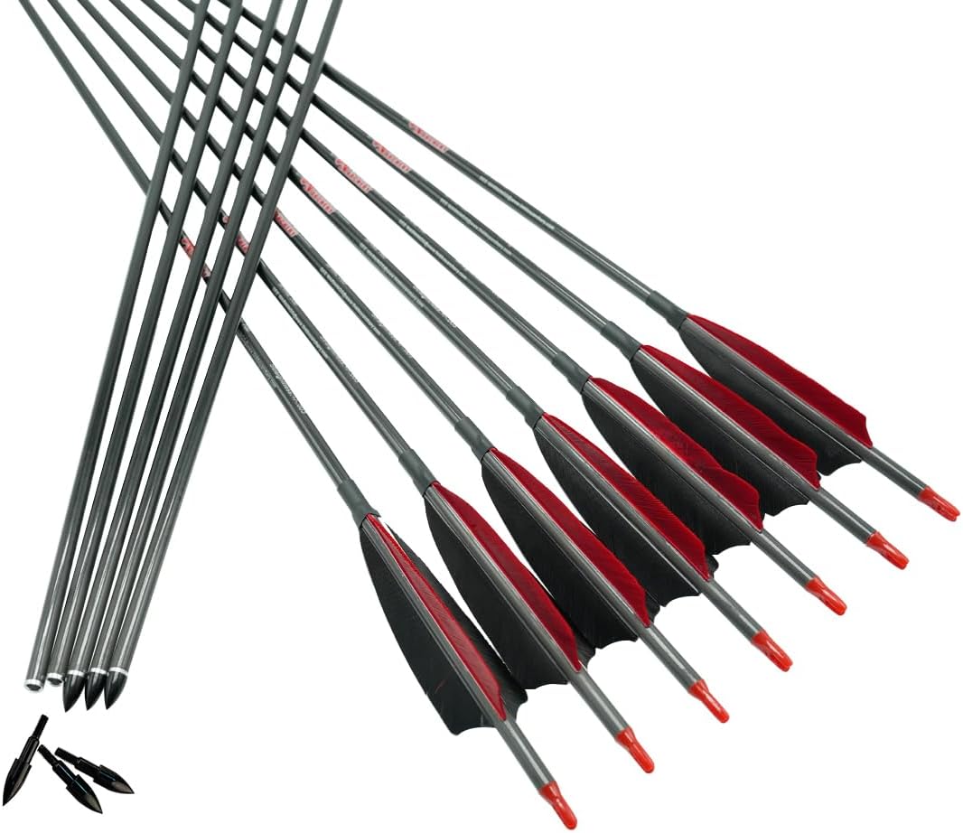 Linkboy Archery Pure Carbon Arrows Spine 300 340 400 500 600 700 800 900 1000 for Compound Recurve Bow Hunting Shooting Target 12pcs