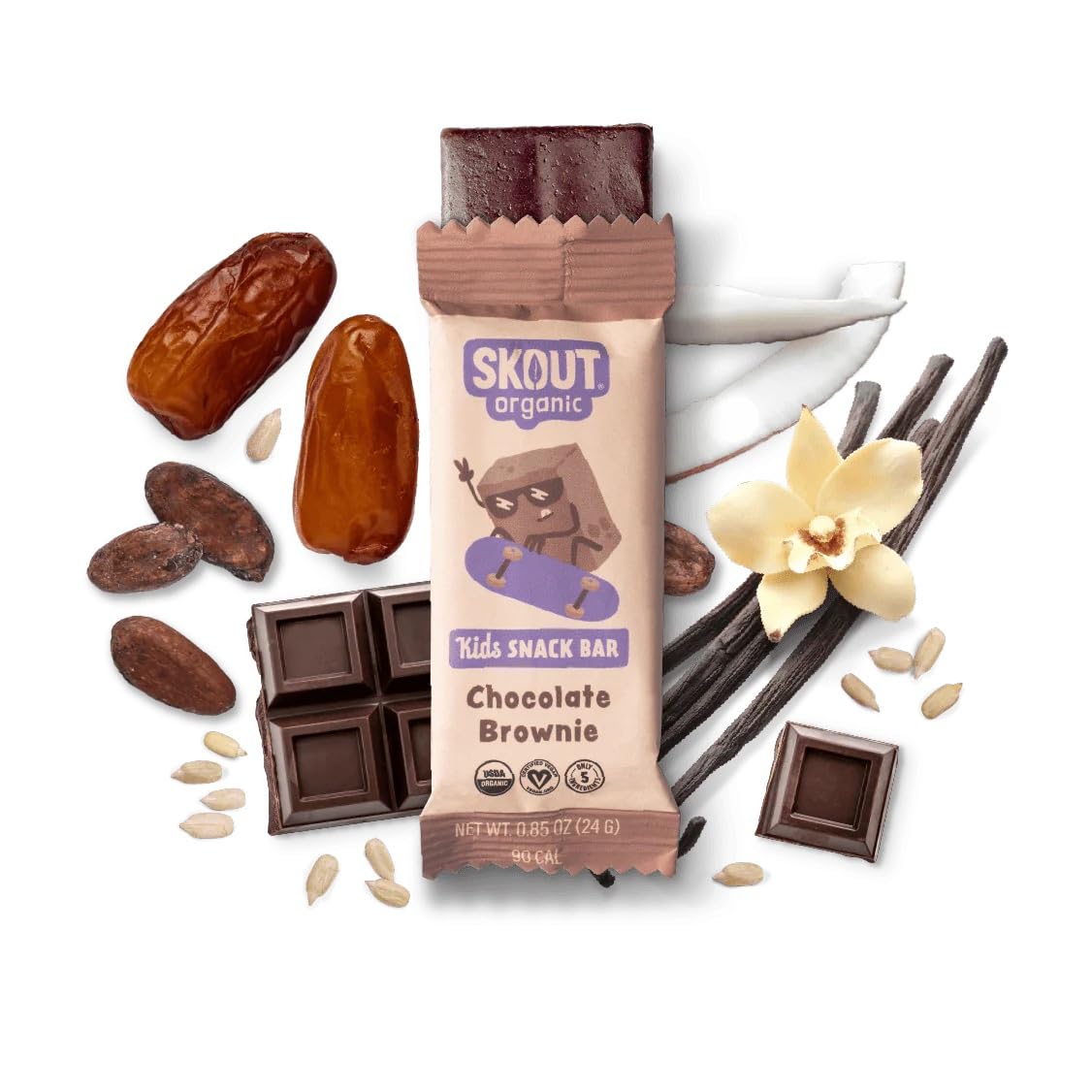 Skout Organic Chocolate Brownie Kids Snack Bars (18 Pack) | Organic Kids Snack Bars | School Snacks & Lunch Snacks | No Refined Sugar | Vegan & Paleo | Gluten, Dairy, Grain, Peanut Free