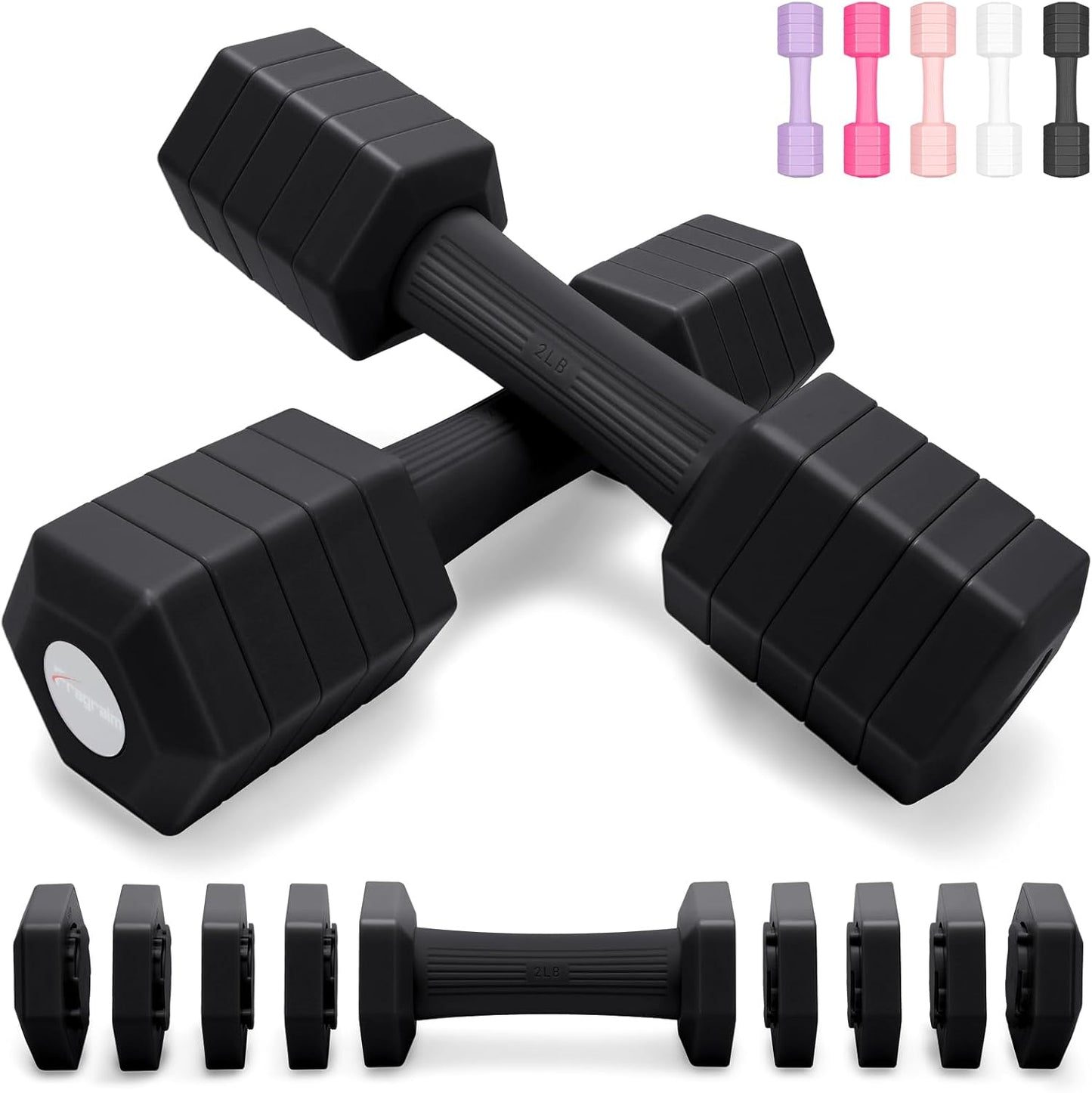Adjustable Dumbbells Set, 4 in 1 Hand Weights Set for Women Men 10 LB/ 12 LB Dumbbell Pair Each 2lbs 3lbs 4lbs 5lbs Weights Dumbbells Set with TPU Soft Rubber Handle for Home Gym Exercise Fitness
