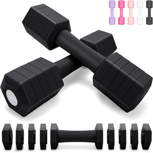 Adjustable Dumbbells Set, 4 in 1 Hand Weights Set for Women Men 10 LB/ 12 LB Dumbbell Pair Each 2lbs 3lbs 4lbs 5lbs Weights Dumbbells Set with TPU Soft Rubber Handle for Home Gym Exercise Fitness