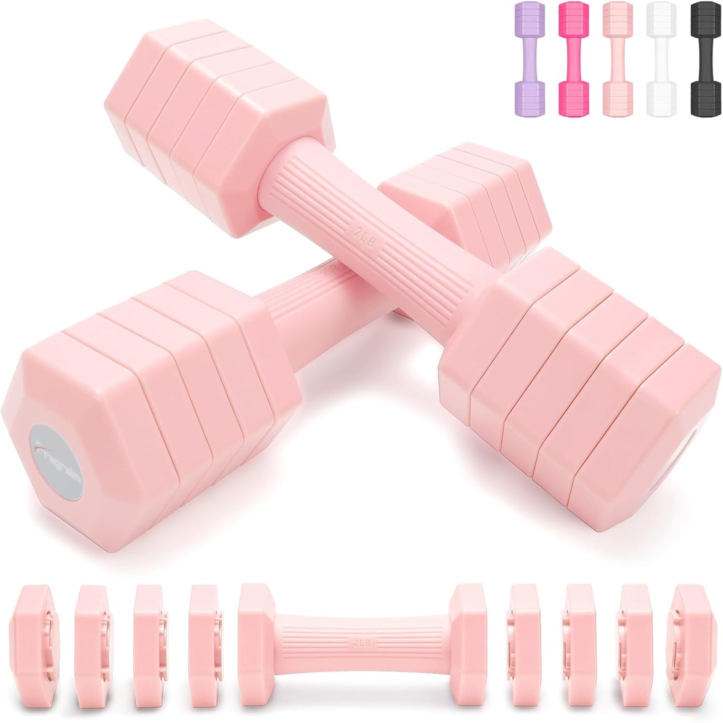 Adjustable Dumbbells Set, 4 in 1 Hand Weights Set for Women Men 10 LB/ 12 LB Dumbbell Pair Each 2lbs 3lbs 4lbs 5lbs Weights Dumbbells Set with TPU Soft Rubber Handle for Home Gym Exercise Fitness