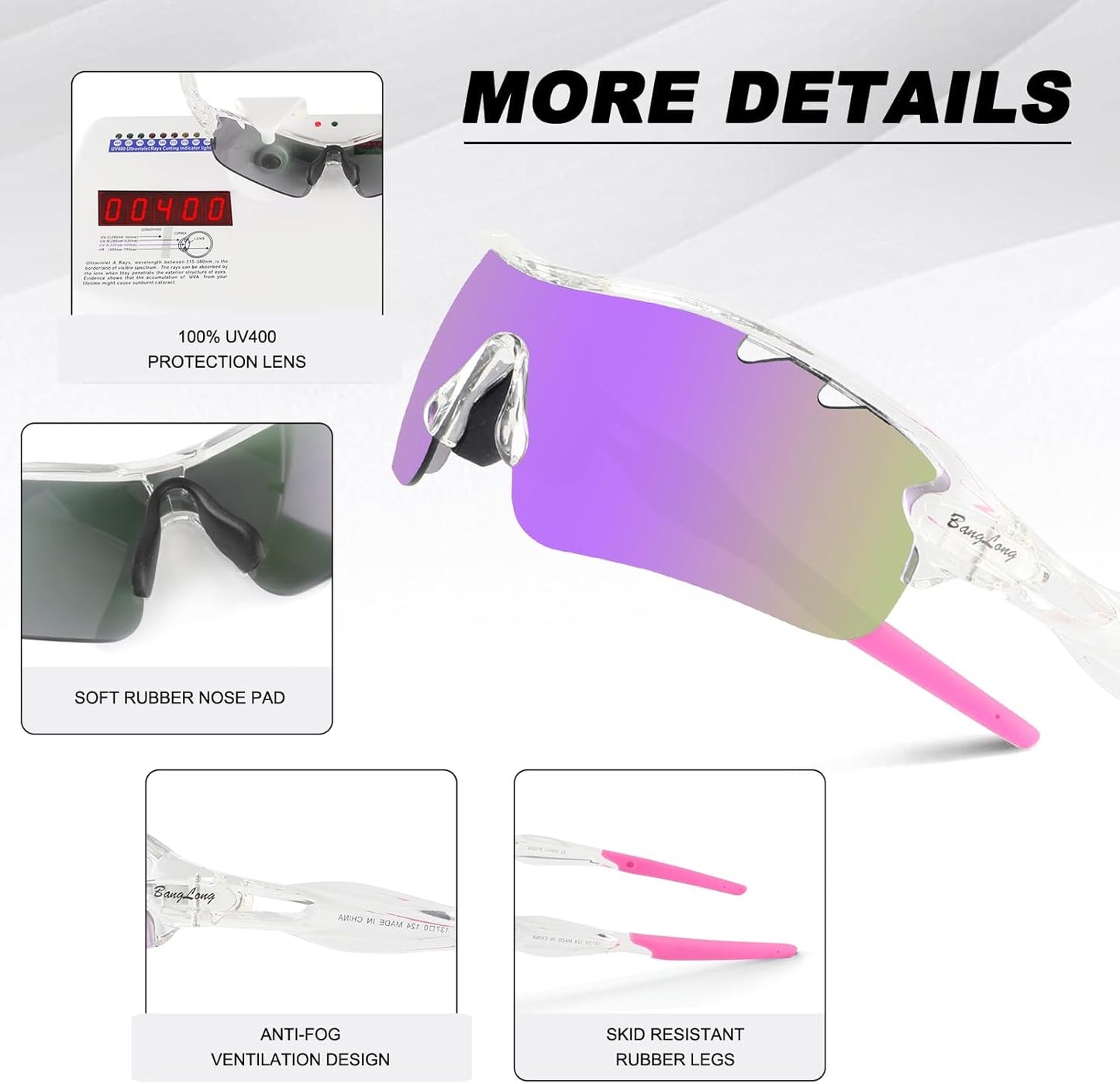 BangLong Polarized Sports Sunglasses Cycling Sun Glasses for Men Women with 5 Interchangeable Lenes for Running Baseball Golf