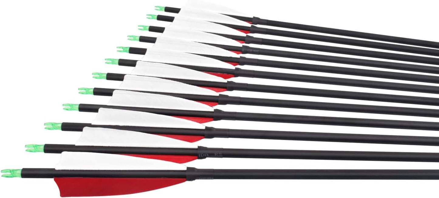 YLS 500 Spine Arrows 30 Inch Carbon Arrows 4" Turkey Feather Archery Target Practice Hunting Arrows with for Recurve Bow Long Bow