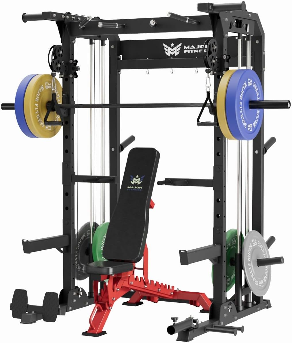 MAJOR FITNESS F22 Multi-Functional Power Rack—1600lbs Capacity All-in-One Squat Rack with Dual Pulley System for Home Gym Strength Training