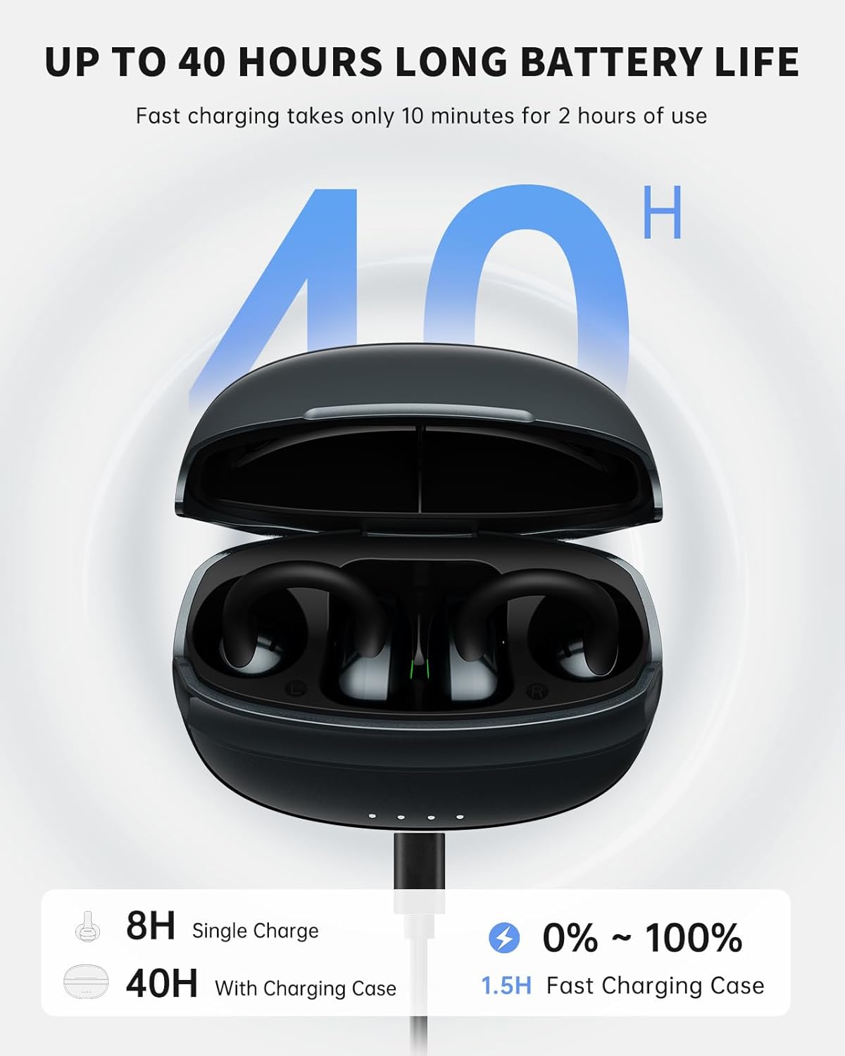 Open Ear Earbuds, Clip-On Earbuds Wireless Bluetooth, Ear Clip Bluetooth Headphones, Lightweight Comfort, Ergonomic Secure Fit for Small Ears, Ultra Open Audio, Waterproof, 40H Playtime