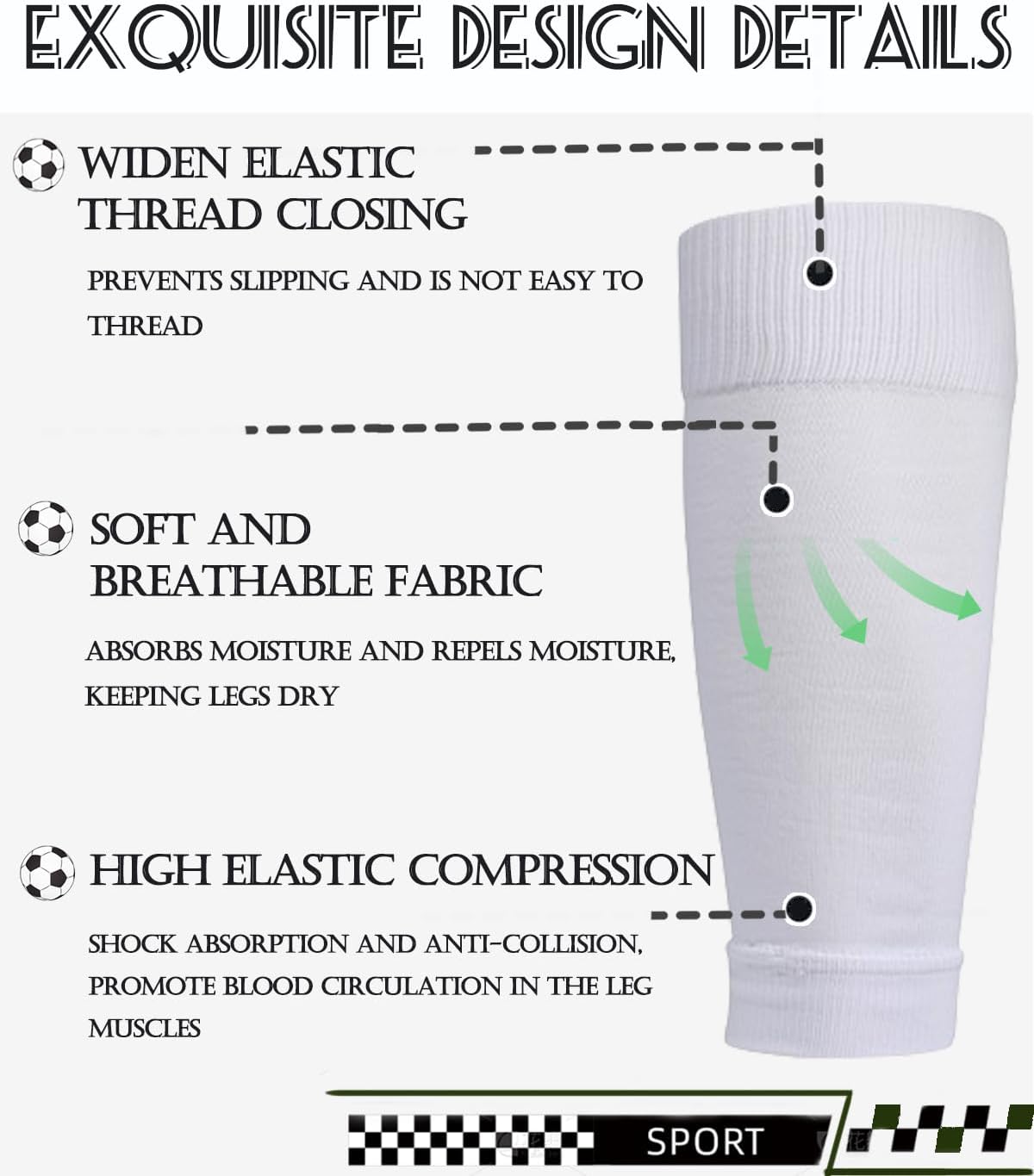 KMOLY 1 Set Soccer Grip Socks,Shin Guard Sleeves for Football Basketball for Men and Women Black/White One Size