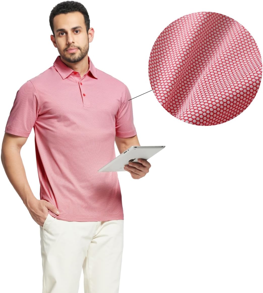M MAELREG Golf Shirts for Men Dry fit Sports Jacquard Lightweight Performance Texture Short Sleeve Collared Polo Shirts