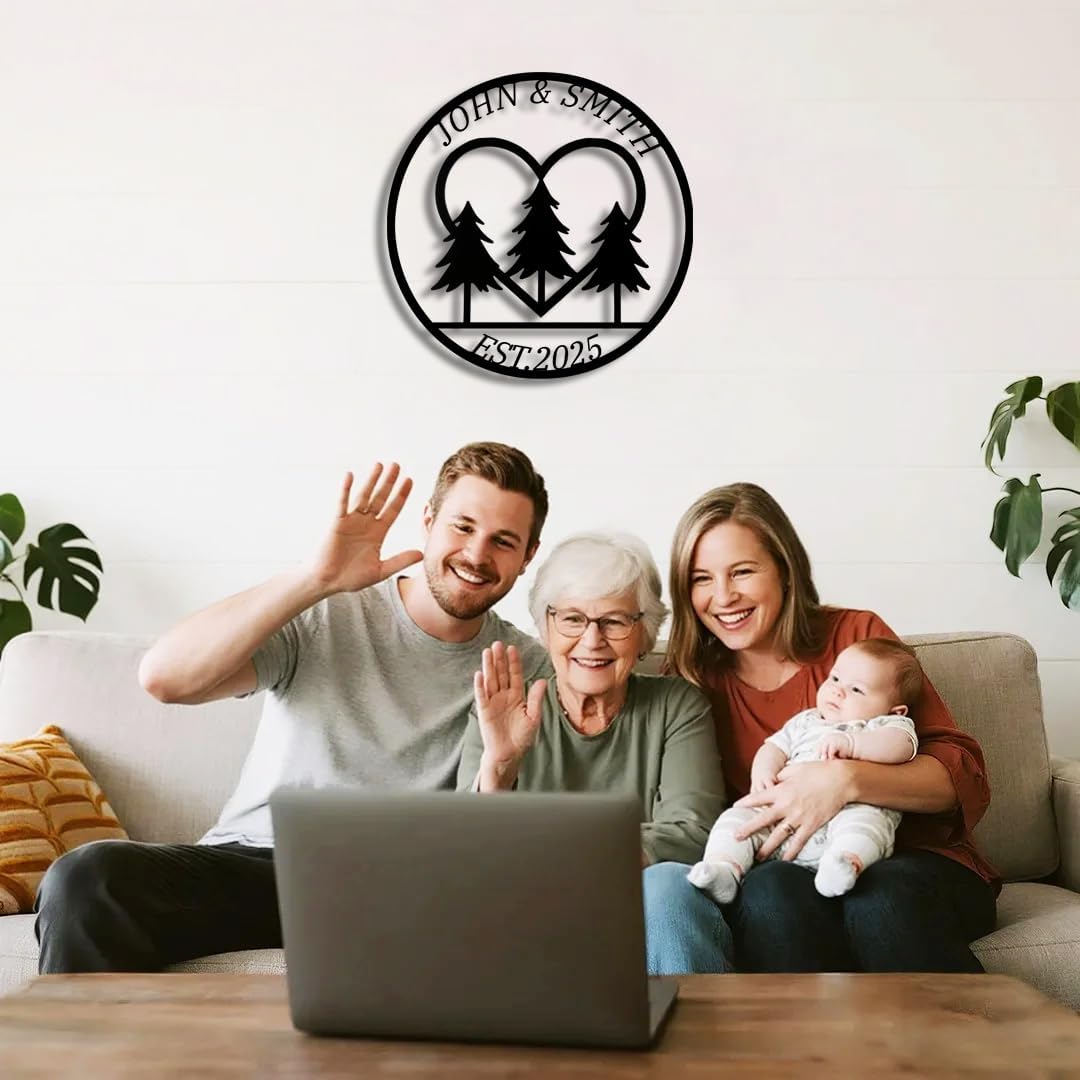 Custom Metal Sign with Pine Trees | Personalized Couple Love Metal Signs | Wedding Gift | Indoor Decor Gift for Women, Men, Wife, Parents, Couple