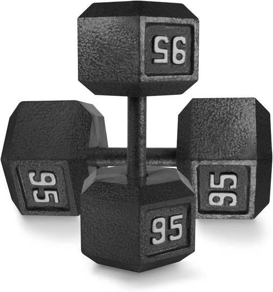 WF Athletic Supply Cast Iron Solid Hexagon Gray/Black Dumbbells, Strength Training Free Weights Set of 2 for Women and Men, Hand Weights Sold by Pairs, Multi-Select Size Options Available