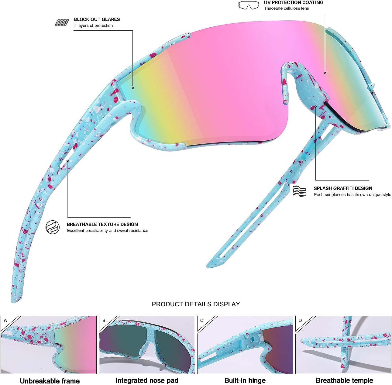 Kids Baseball Sunglasses for Boys Girls Youth Softball Cycling Sports Sunglasses UV400 Protection Age 5-12