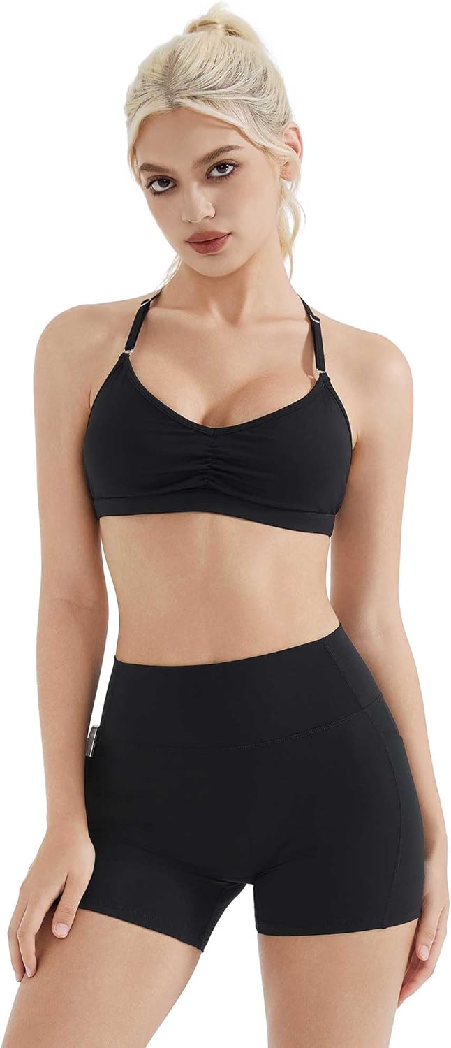 SUUKSESS Workout Sets for Women Padded Open Back Strappy Gym Set Criss Cross Yoga Sets 2 Pieces