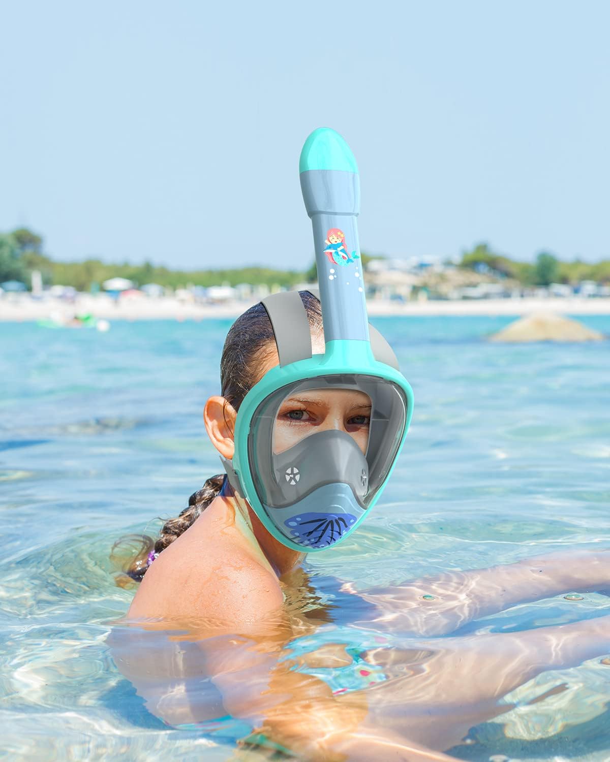 QingSong Kids Snorkel Mask Full Face, Snorkeling Set with Camera Mount, Foldable 180 Degree Panoramic View Snorkeling Gear Anti-Fog Anti-Leak