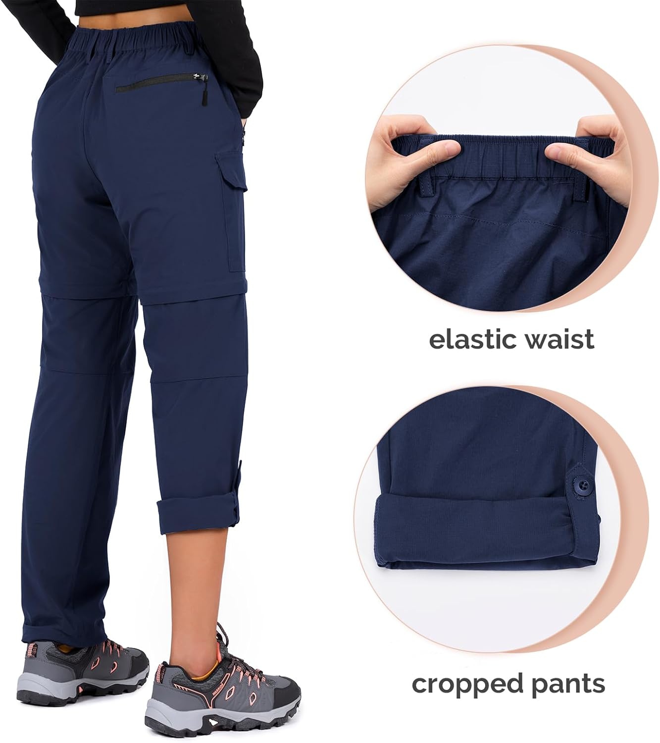 Cycorld Women's-Hiking-Pants-Convertible Quick-Dry-Stretch-Lightweight Zip-Off Outdoor Pants with 5 Deep Pockets