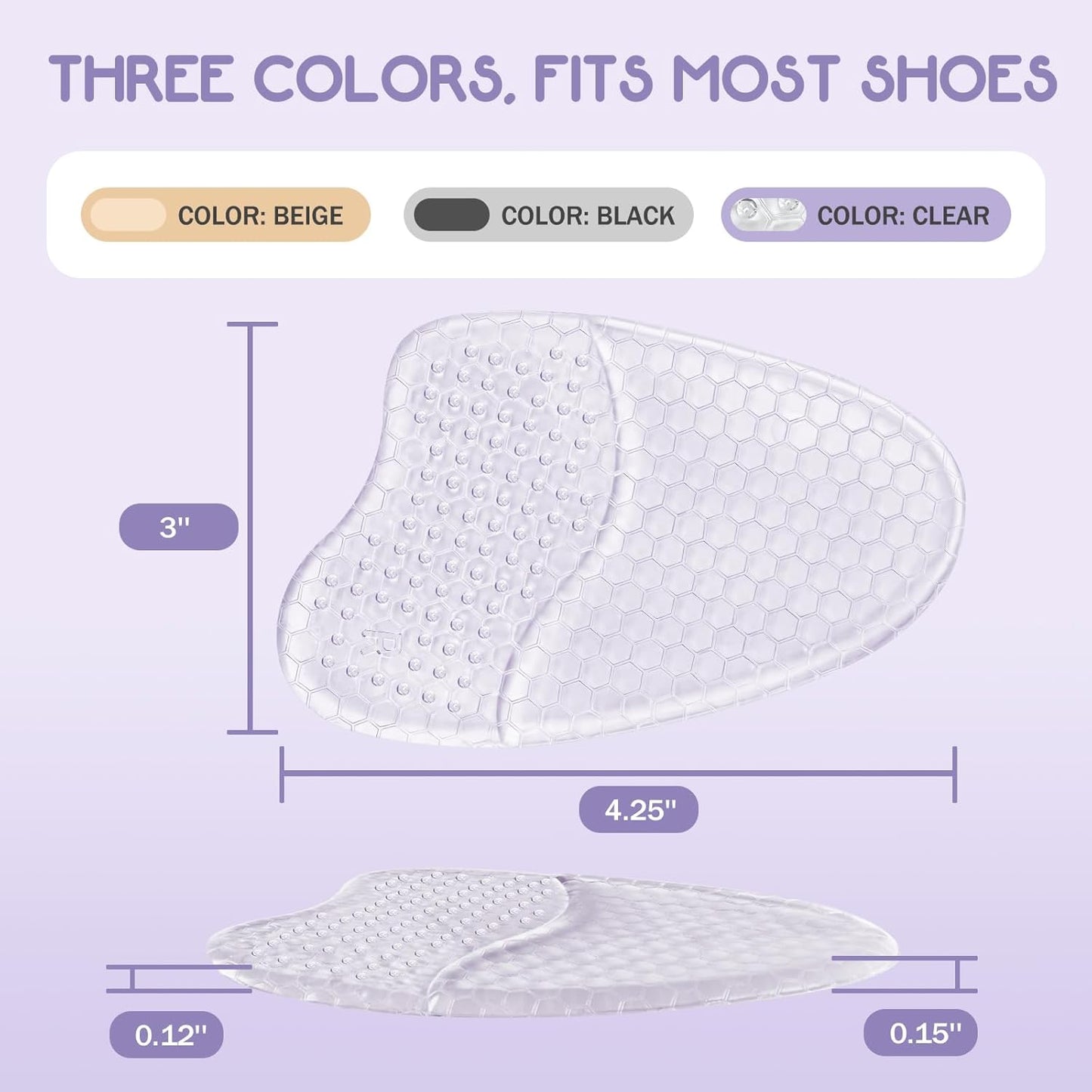 Metatarsal Pads for Women, Ball of Foot Cushions, Heel Inserts, High Heel Comfort Pads (2 Pairs), Anti Slip, Invisible Design