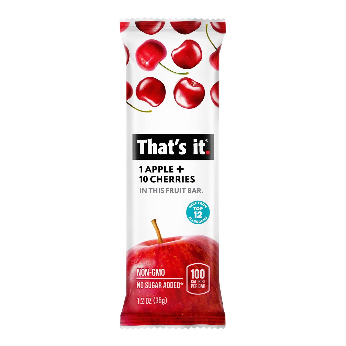That's it. Apple + Cherry 100% Natural Real Fruit Bar, Best High Fiber Vegan, Gluten Free Healthy Snack, Paleo for Children & Adults, Non GMO No Sugar Added, No Preservatives Energy Food (12 Pack)