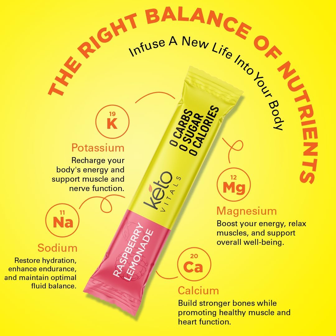 Keto Vitals Tropical Keto Electrolytes Powder No Sugar - Keto Electrolytes Stickpacks with Potassium, Magnesium, Sodium, & Calcium - Sugar Free Electrolyte Drink Mix & Hydration Powder, 30 Serving