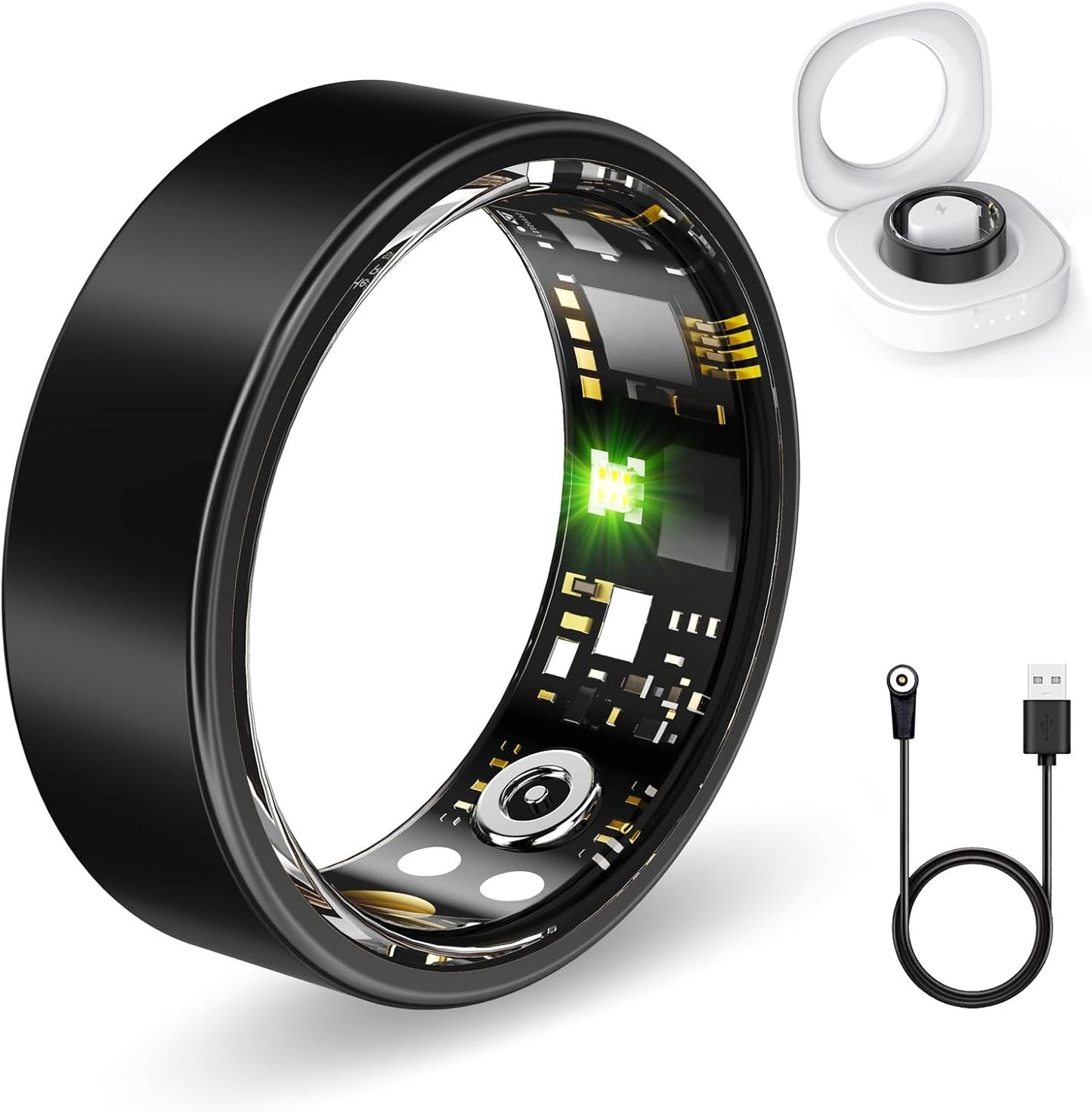 Smart Health Rings for Women Men, Fitness Tracker with Heart Rate, Blood Oxygen, HRV, Sleep Tracker, Step Tracker, No Subscription Fee, IP68 Waterproof Smart Ring for iphone & Android (Black 10#)