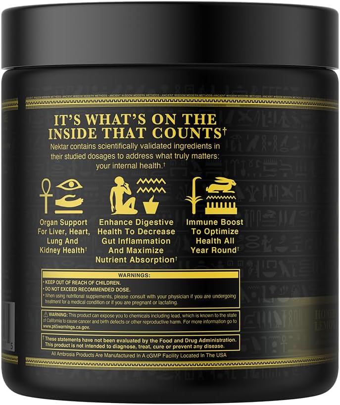 Ambrosia Nektar - Superfood Powder | Complete Health Supplement | Organ Support - Liver, Kidney Health | 30 Servings (Honey Lemon)