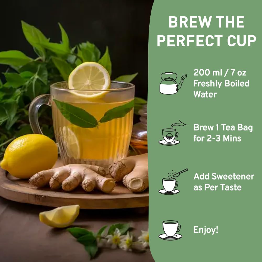 HANDPICK, Lemon Ginger Herbal Tea - 100 Pyramid Tea Bags | 100% Natural Ingredients, Tasty & Citrusy Hand-made Blend of Lemon & Ginger | Caffeine Free, Gluten Free | No Artificial Ingredients