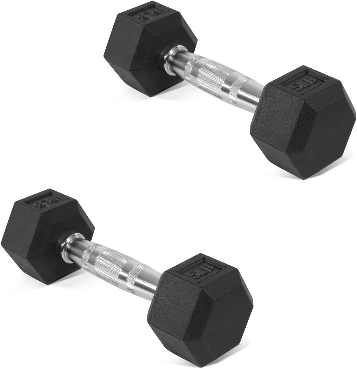 Rubber Encased Hex Dumbbell, Hand Weights with Anti-Slip Cast Iron Grip for Exercise & Fitness, Weights Dumbbells Set of 2 for Strength Training, 5-50 LBS Pair