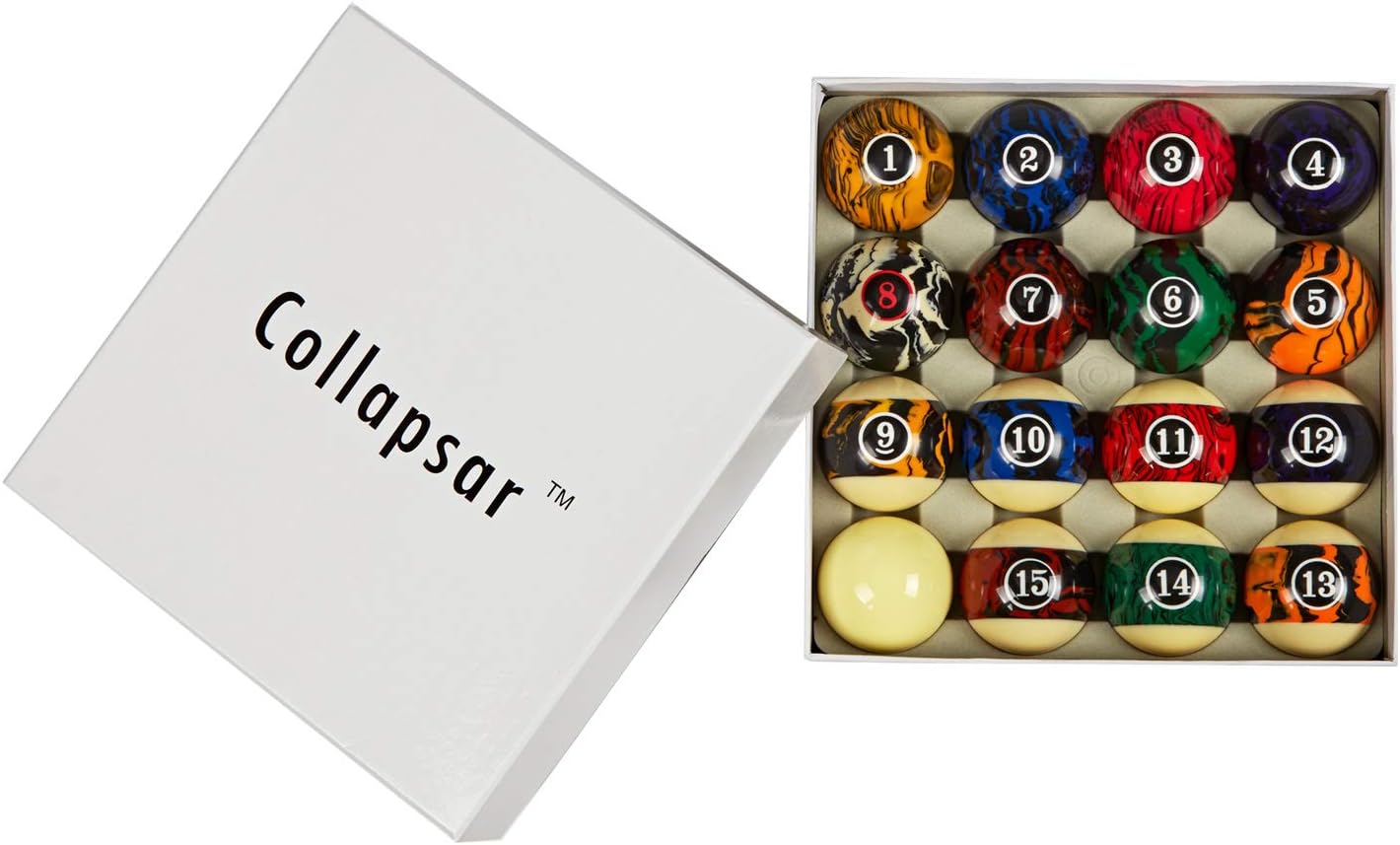 Collapsar Deluxe 2-1/4" Billiard Pool Balls Marble-Swirl Style Billiards Ball Complete 16 Ball Set (Several Style Available)