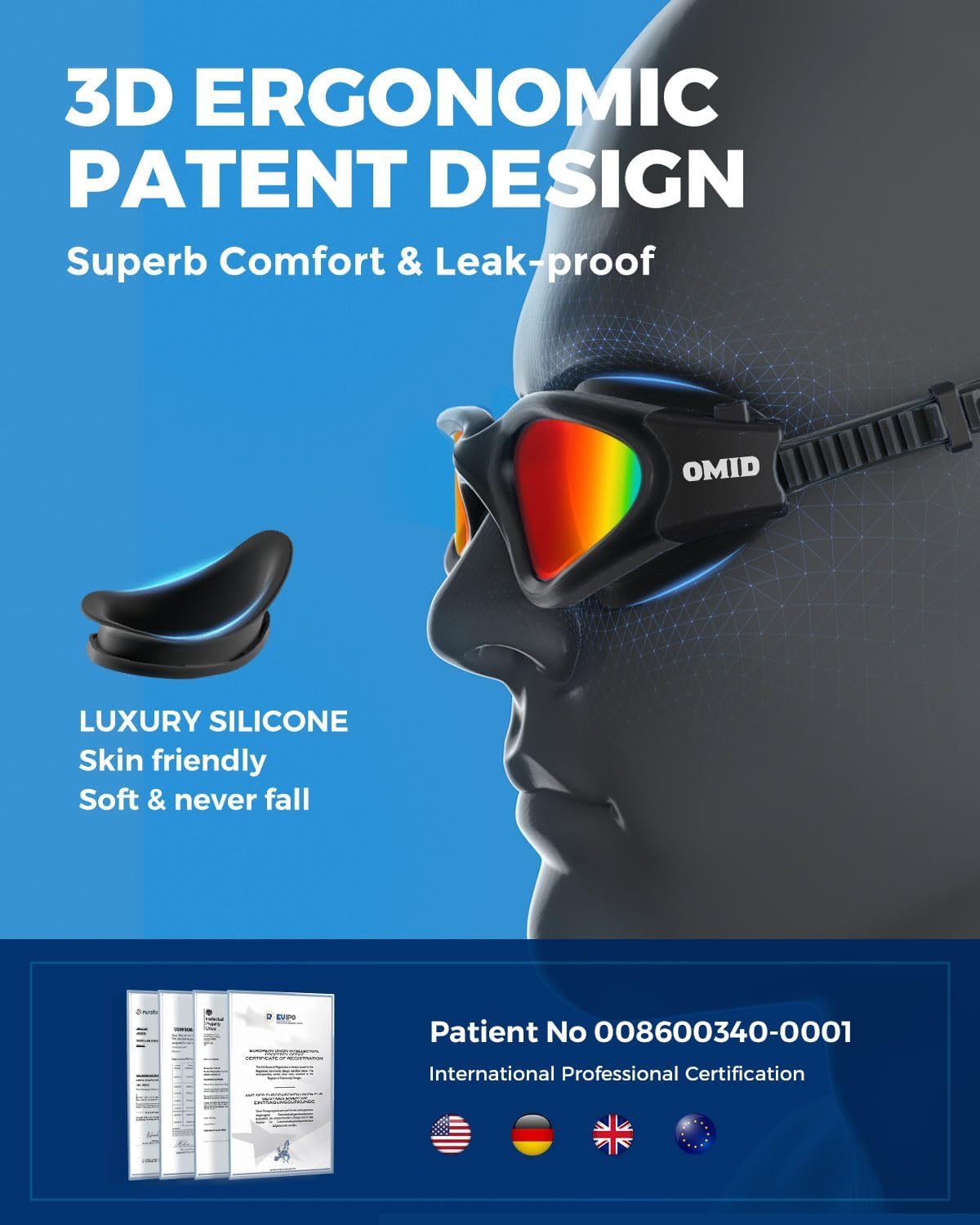 OMID Swim Goggles, P2 Polarized Swimming Goggles for Men Anti-fog Goggles Swimming for Adult Women