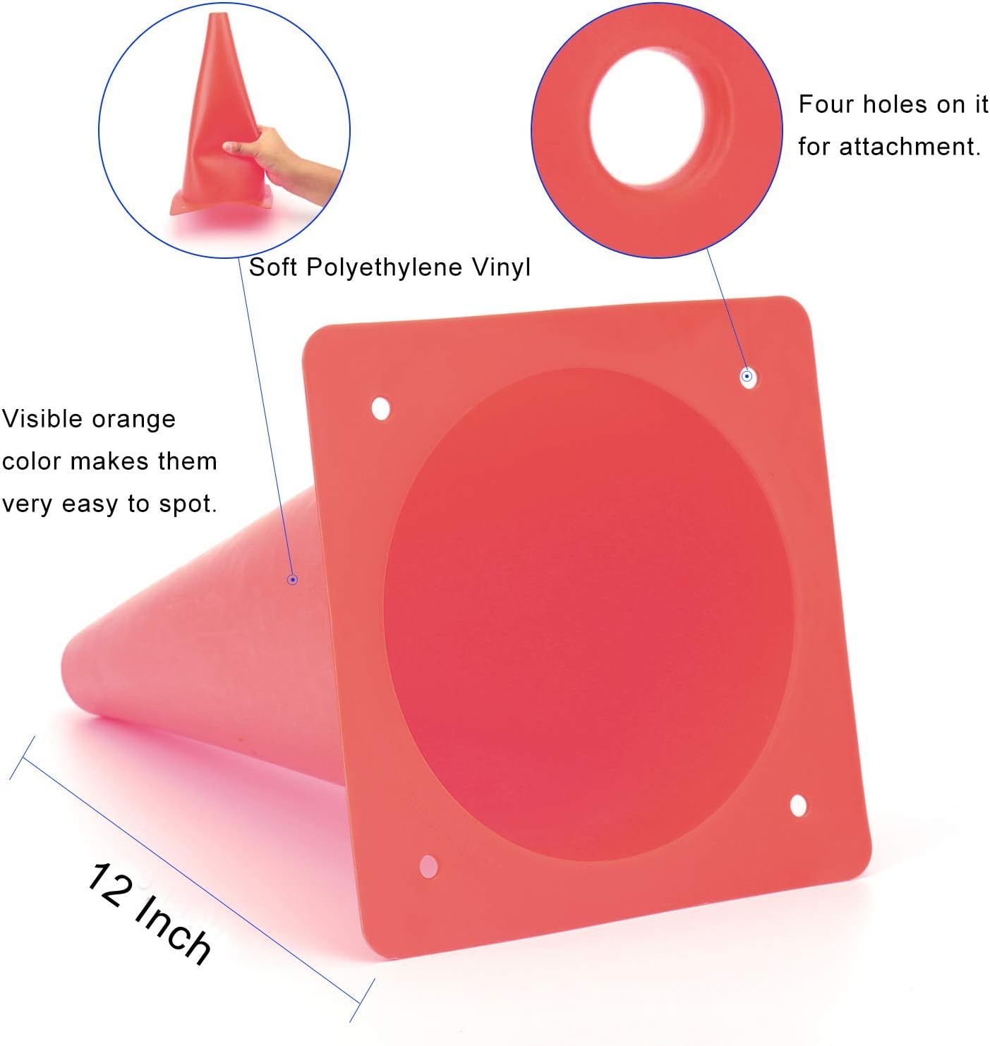 12 Inch Traffic Training Cones, Plastic Safety Parking Cones, Agility Field Marker Cones for Soccer Basketball Football Drills Training, Outdoor Sport Activity & Festive Events - 6 Colors