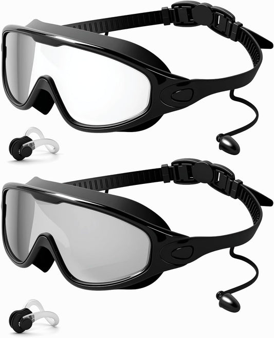 Rantizon Swim Goggles 2 Pack, Wide View Anti Fog&UV Swimming Goggles for Audlt, No Leaking Swim Glasses for Men Women Kids