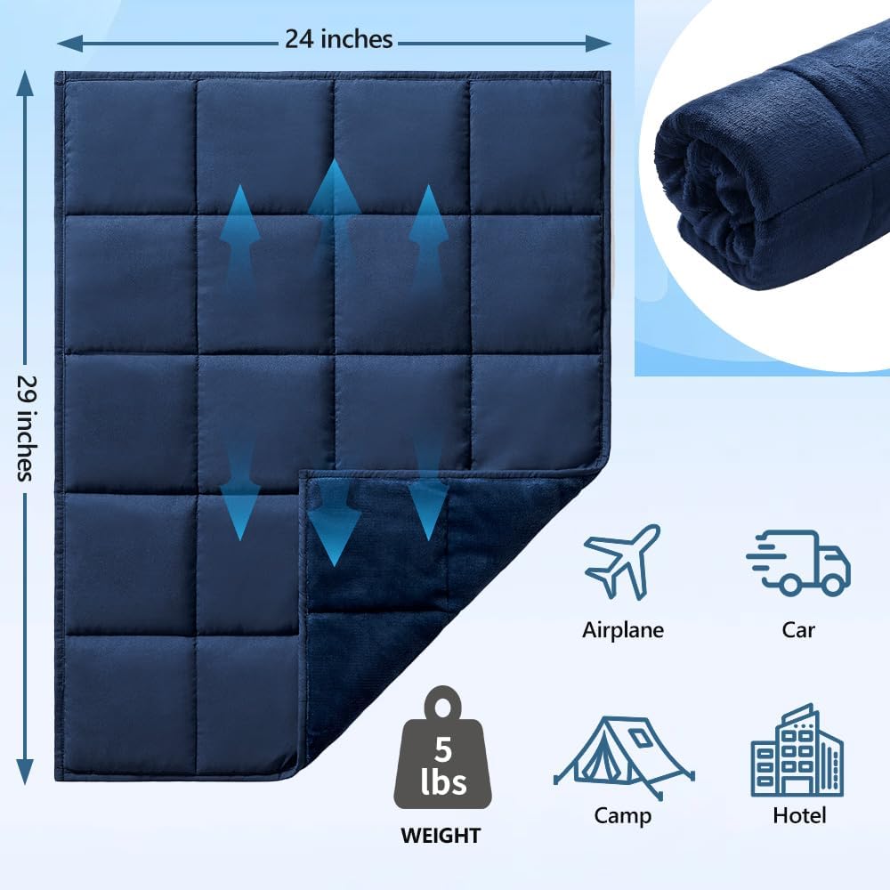 L'AGRATY Weighted Lap Pad 7lb: Small Weighted Blanket for Adults - Cooling, Portable Travel - Washable All-Season (29" x 24")