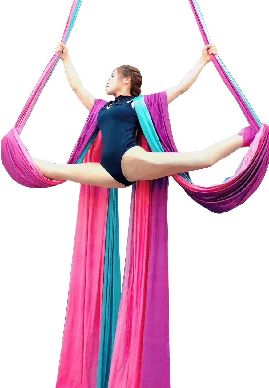 DASKING Aerial Silks Starter Kit - Durable 11Yards of Aerial Yoga Hammock with Hardware, Aerial Swing for Acrobatic Flying Yoga & All Levels (Aerial Rigging Point Up to 14ft)
