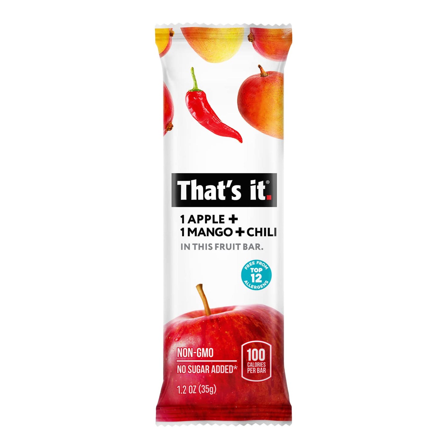 That's it. Apple+Mango+Chili 100% Natural Great Tasting Real Dried Fruit Bar, Vegan, Gluten Free, Paleo, Kosher, Non GMO, No Preservatives, No Added Sugar (12 Packs)