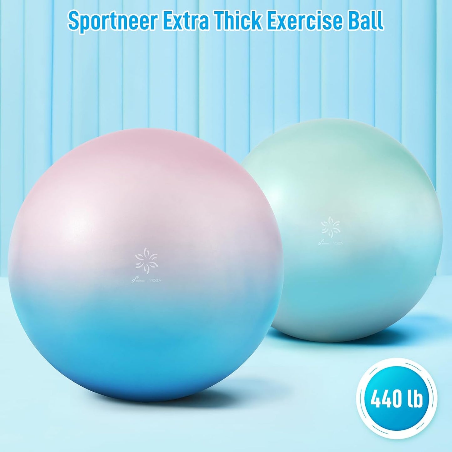 Sportneer Extra Thick Exercise Ball - 25.6''Yoga Ball with Quick Pump - Anti-Burst and Slip Resistant Fitness Ball Chair for Pregnancy and Physical Therapy
