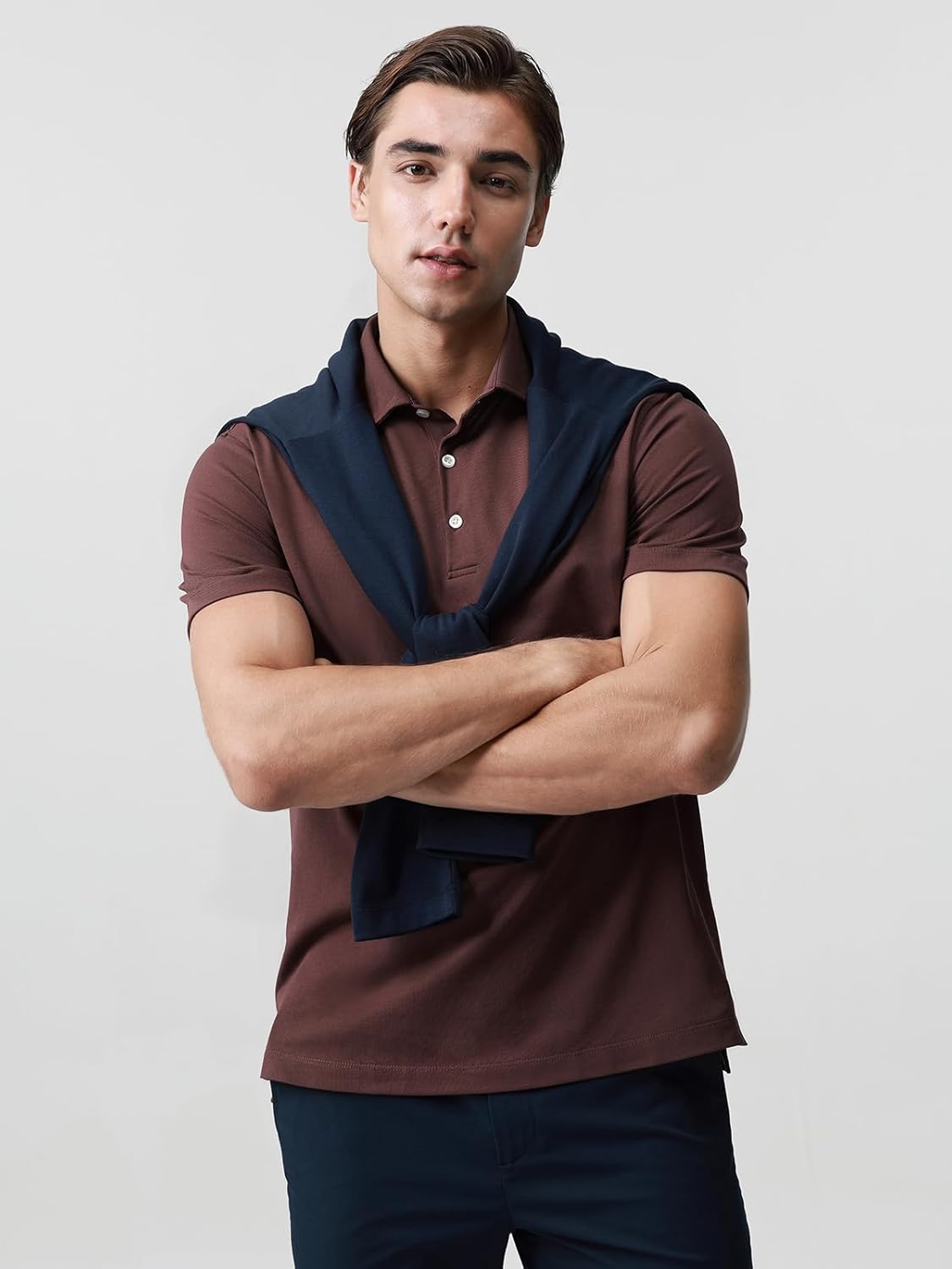 BCI Cotton Blend Pique Polo Shirts for Men Short Sleeve Tops Comfort Split Hem with 3-Color Tape