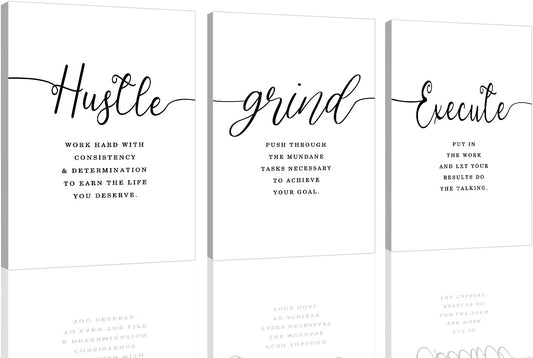 Canvas Grind Quote, Hustle Grind Execute, Inspirational Print, Office Wall Art, Large Poster, Motivational Wall Art, Office Decor Set of 3 Prints (16x24in x 3pcs)